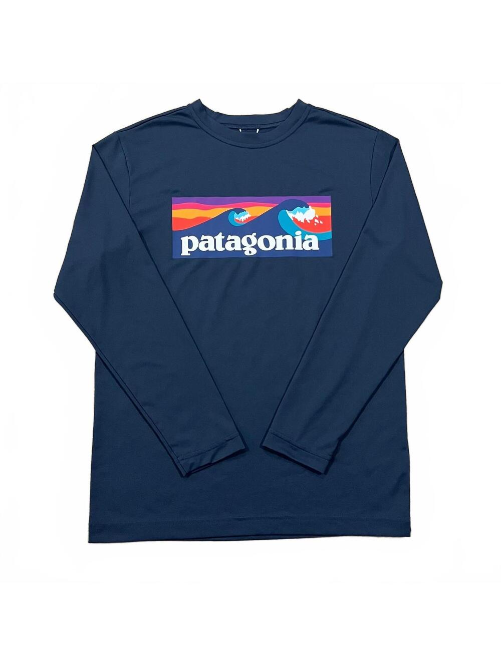 Patagonia Boys Capilene Cool Daily LS T Shirt Boardshort Logo Blue Size Large